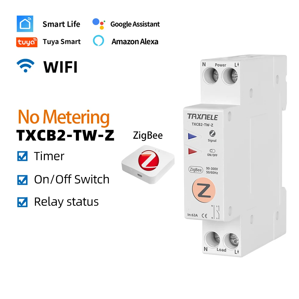 TUYA ZigBee Smart Circuit Breaker Smart Switch 1P 63A Energy Meter KWh  Smart Life Remote Control Relay Timer Voltage Protect