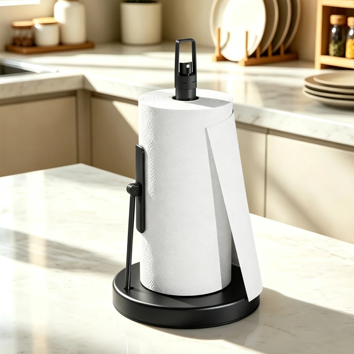 Stainless Steel Kitchen Paper Towel Holder with Built-in Spray Bottle, 2 in 1 Countertop Roll Paper Holder for Kitchen Worktop
