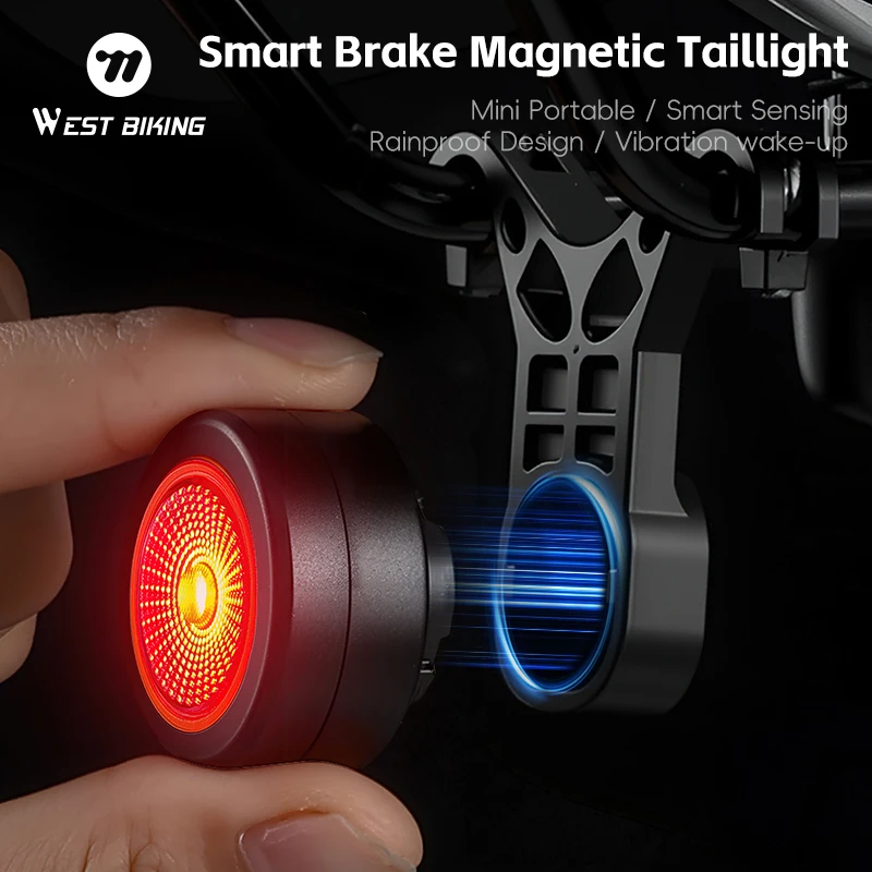 

WEST BIKING Magnetic Bike Tail Light 5 Modes Waterproof Mini Smart Sensor Bicycle Rear Light for Night Riding MTB Bike Light