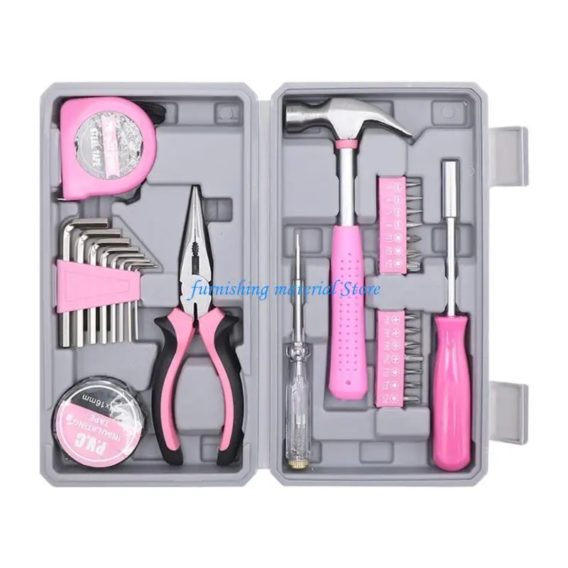 Y5GD Portable Tool Box With 29 Essential Metal Tool Including Pliers Screwdriver Hammer For Maintenance
