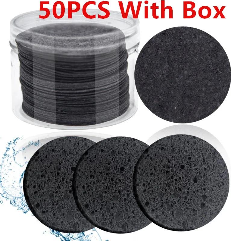 10/20/50PCS สีดํารอบฟองน้ําใบหน้าบีบอัดทําความสะอาดผิวหน้า Pad ธรรมชาติฟองน้ําทําความสะอาดผิวหน้า Pads Exfoliating ฟองน้ํา