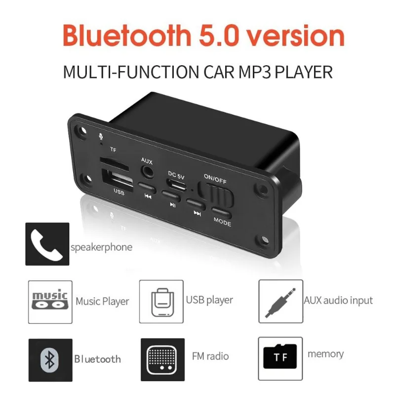 Bluetooth 5.0 scheda di decodifica del lettore MP3 2X3W altoparlante modulo Radio FM per auto 5V TF Audio USB per vivavoce per auto