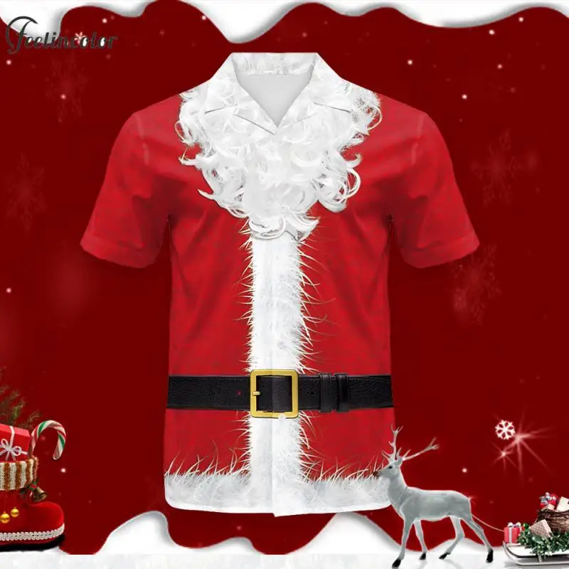 Santa Claus Cosplay Polo Shirts for Men Christmas Party Novelty Tees Button Notche Neck Tops Red White Male Female Clothing