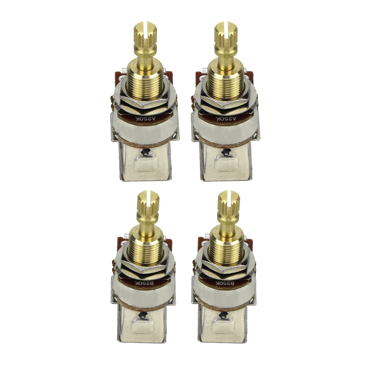 

FLEOR 4 шт. потенциометры Push-Push с длинным валом, 18 шлицов, для гитары, 2 A250K, 2 B250K, для гитарных комплектующих