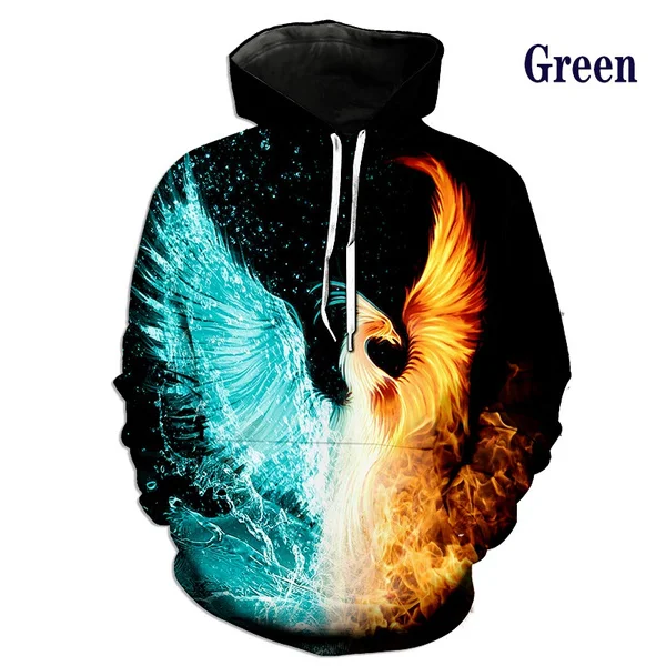 

2023 New Cool Fire Phoenix Bird 3D Printed Flame Hoodie Sweatshirt Men Fashion Hoodies Casual Loose Sweatshirt