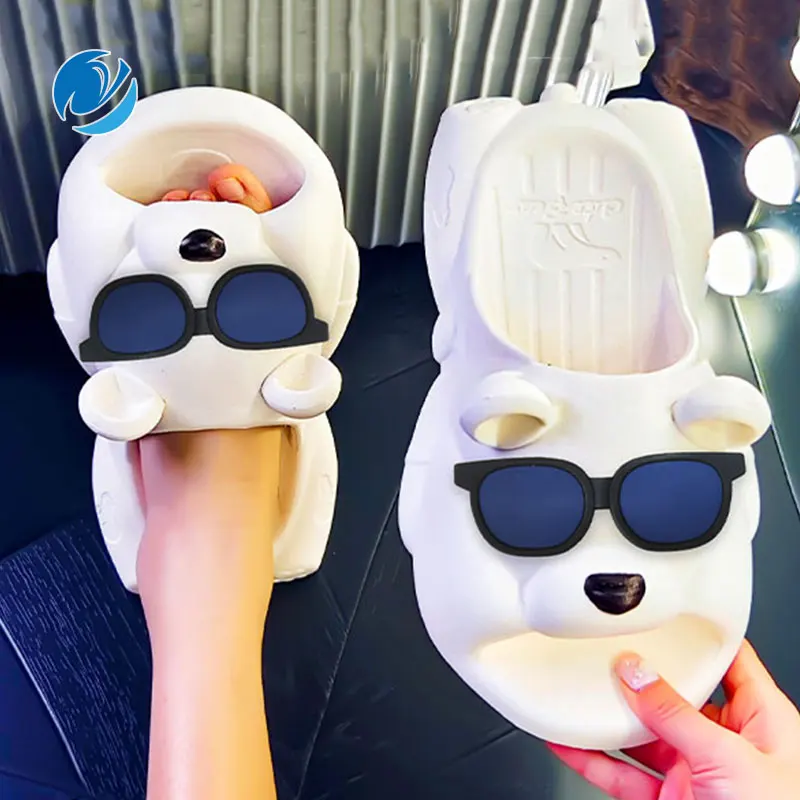 Mo Dou Slippers for Women EVA Soft Home Shoes Lovely Cartoon Sunglasses Bear Non-slip Outdoors Quickly Dry Cozy for Men Wearable