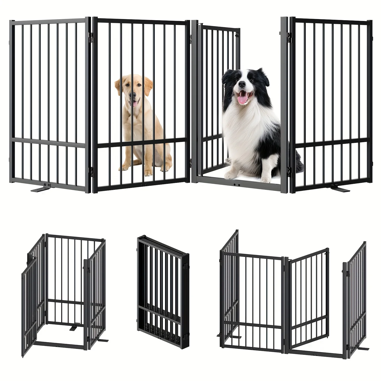 

SNUOWU Full Matel Freestanding Dog Gate with Door, 32''Height Foldable Pet Dog Fence for Indoor & Outdoor, 4 Panels Extra Wide Free Standing Tall Dog