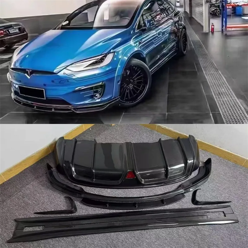 

For Tesla Model X 2019-2022 Real Carbon Fiber Bumper Front Lip Rear Diffuser Side Skirts Wind knife Splitters Spoiler Body Kit