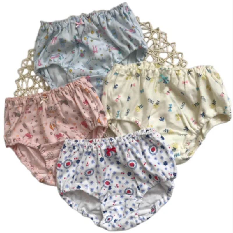 Cute Cartoon Print Pure Cotton Underwear Panties Bowtie Mid Waist Briefs Comfort Breathable Bread Pants Bloomers Fourt Seasons