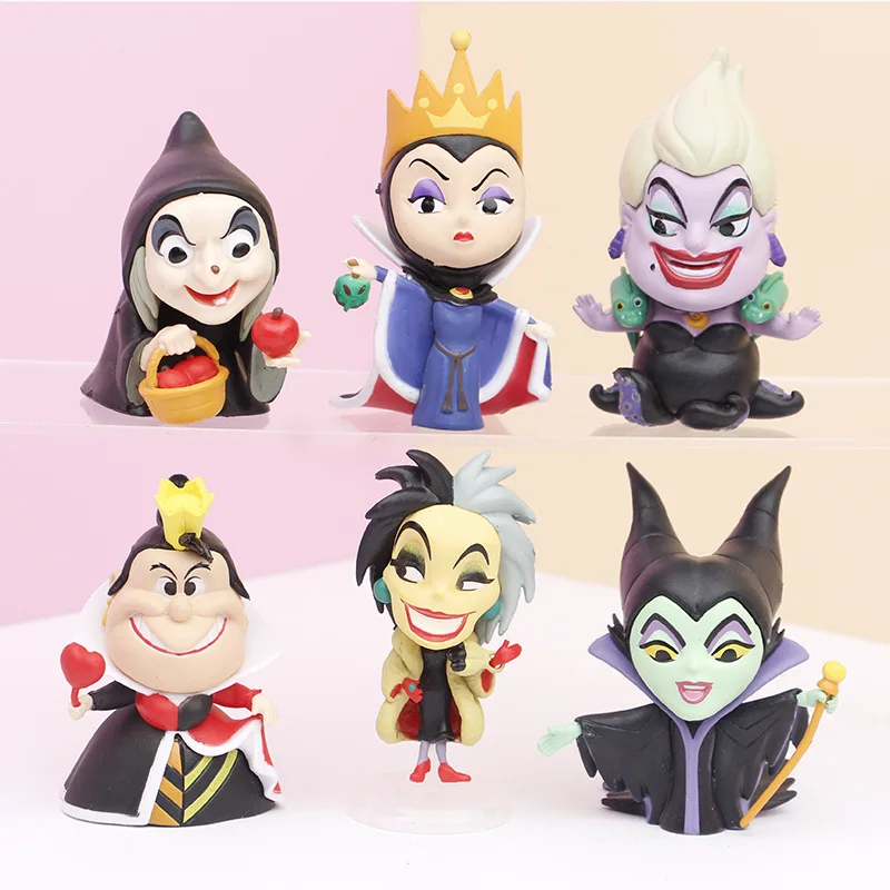 6Pcs Disney Princess Villain Series Bad Witch Black Lady Maleficent Evil Queen Ursula Action Figure GK Model Ornament Kids Toys