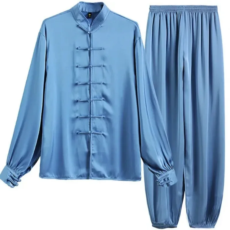 Summer Acetate Ice Silk Taiji Suit Tai Chi Uniform Six Colors Long Sleeved Wushu Exercise Clothing Traditional Chinese Clothing
