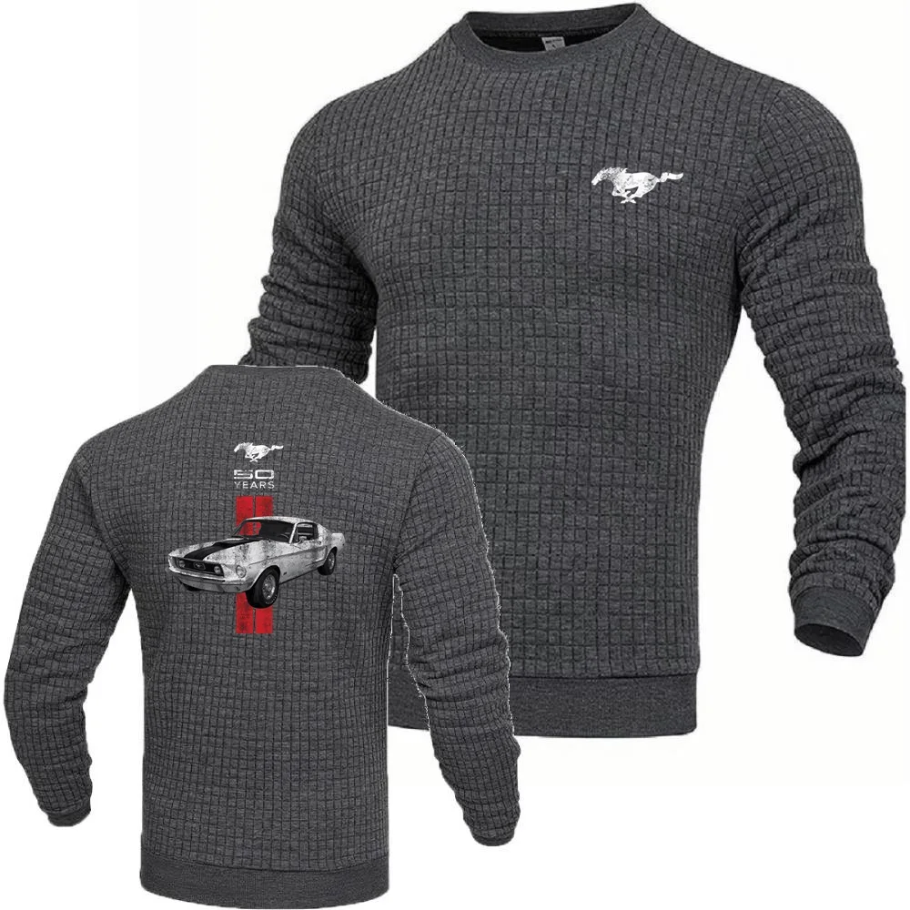 Mens Sweaters Autumn Winter Basic Knitwear 50 Years Mustang Car Print Pullover Athletic Tops Tee O-Neck Sweatshirts Youth Jersey