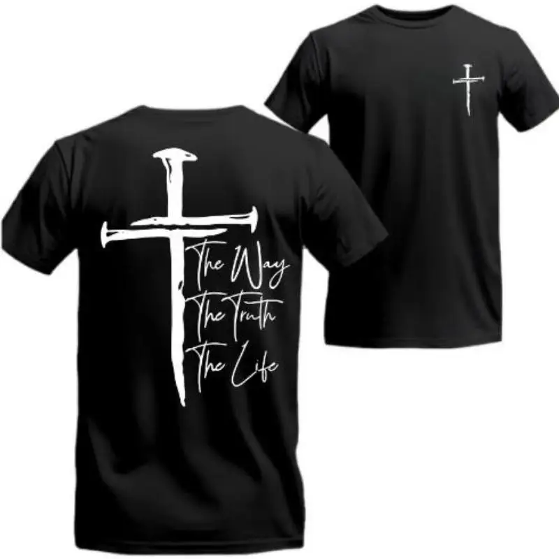 

The Way, The Truth, The Life T-Shirt - Bold Cross Design with Inspirational Scripture, Relaxed Fit, Short Sleeve, Machine Washab
