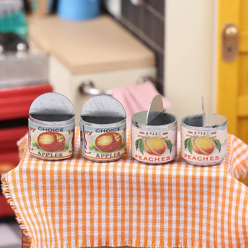 1/12 Dollhouse Miniature Canned Fruit Simulation Food Model Kitchen Accessories For Doll House Decor Kids Pretend Play Toys