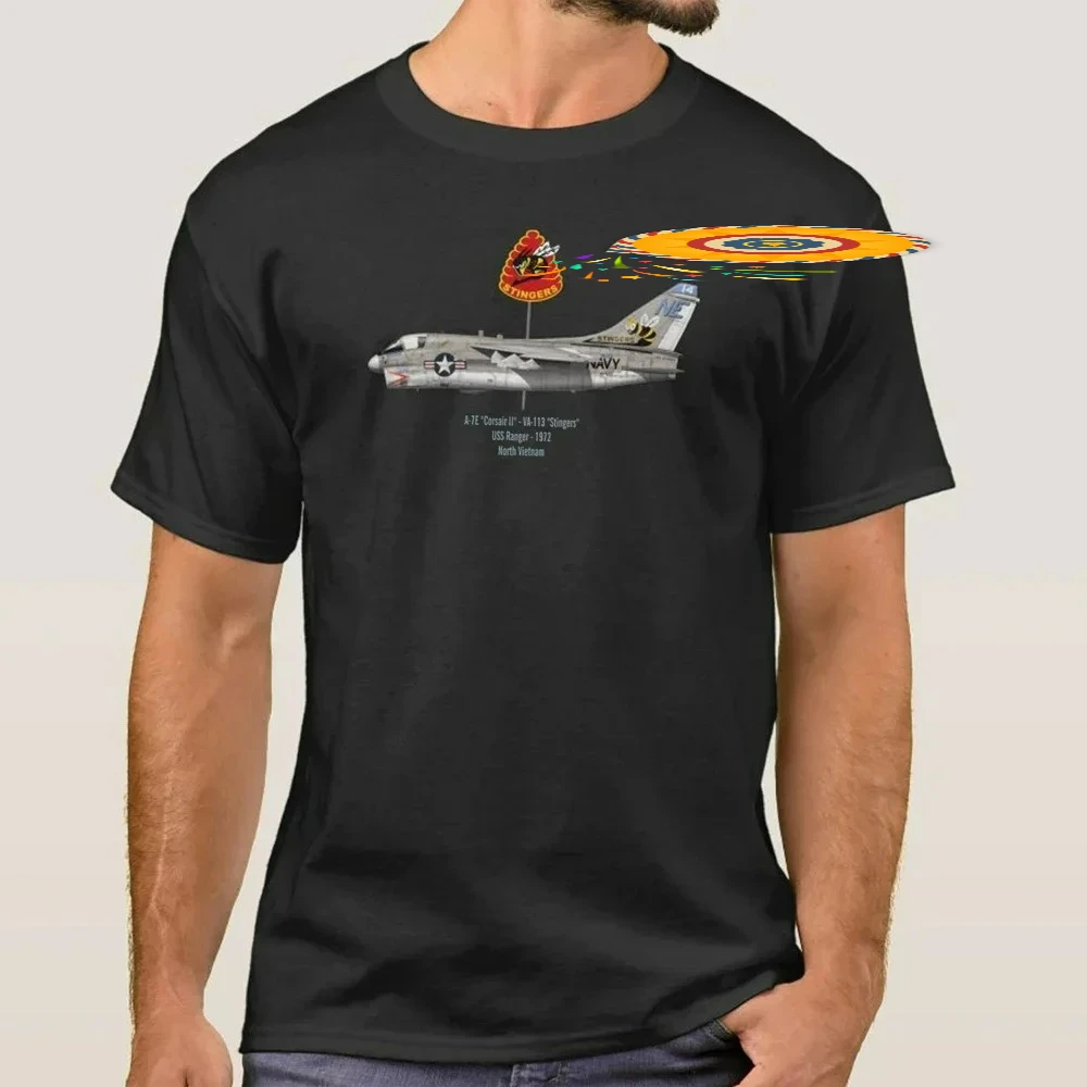 A-7E Corsair II Attack Fighter VA-113 'Stingers' Attack Squadron T Shirt. New 100% Cotton Short Sleeve O-Neck T-shirt Casual Top