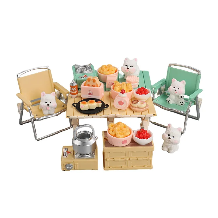 Accesorios para casa de muñecas, Mini escena, bonitas sillas de mesa para acampar, juego de cachorros para mascotas, juguete de casa de juego de simulación para niños, adornos pequeños creativos
