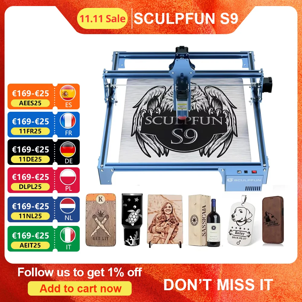 SCULPFUN S9 90W Effect Laser Engraving Machine Ultra-thin Laser Beam Shaping Technology Acrylic Engraver Cut Machine 410x420mm