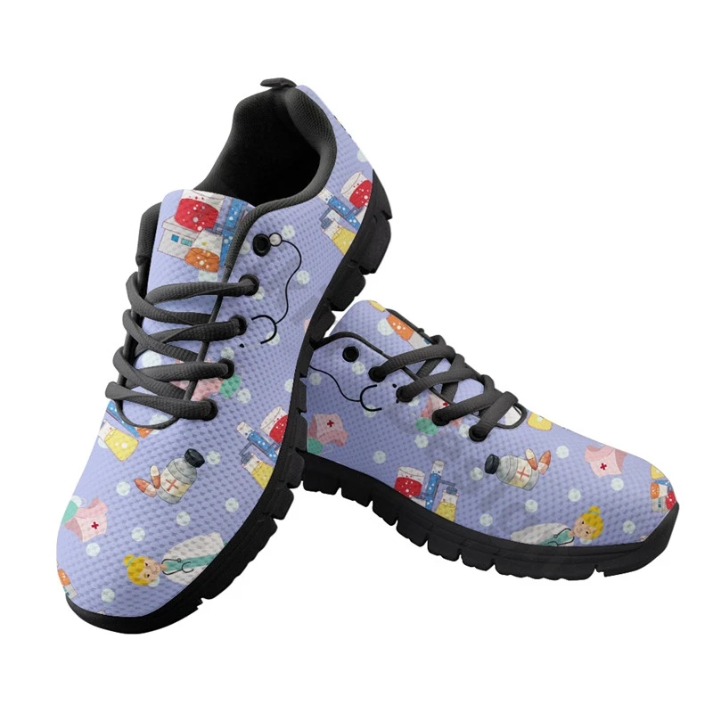 Stylish Sneakers For Women Cartoon Doctor Nurse Pattern Girls Ladies Shoes Casual Lace Up Sportshoes Zapatos Mujer