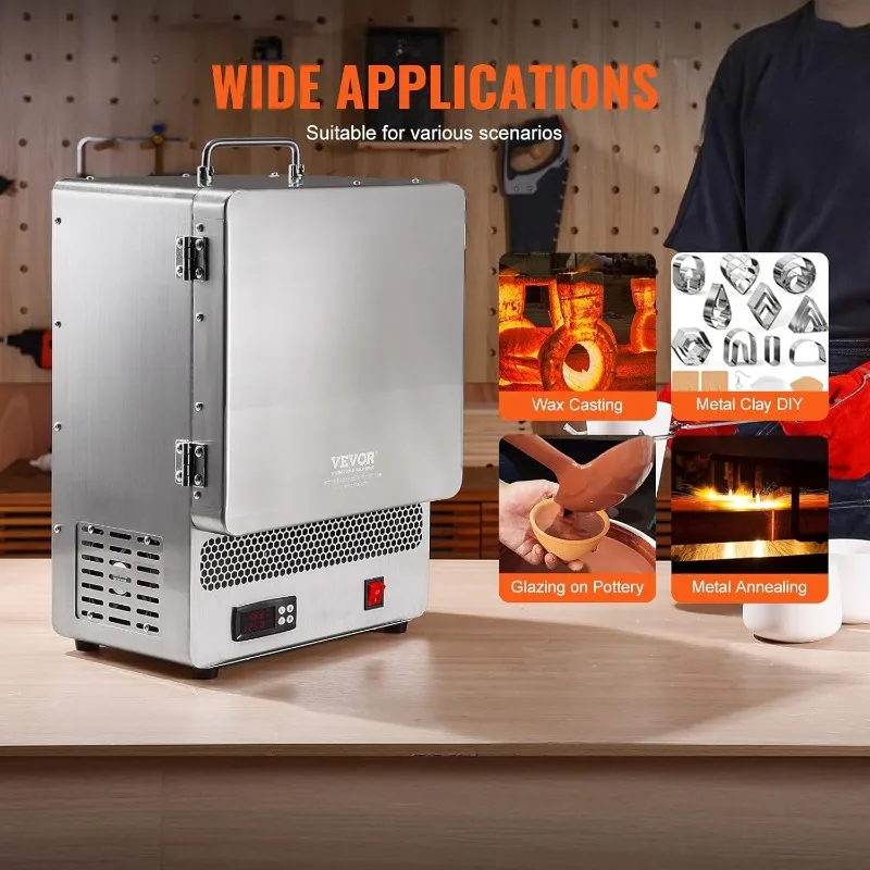 VEVOR 전기 가마, 1500W 용해로 최대 온도 2192 ℉ /1200 ℃ , 스테인레스 스틸, 왁스 주조용, 점토 DIY