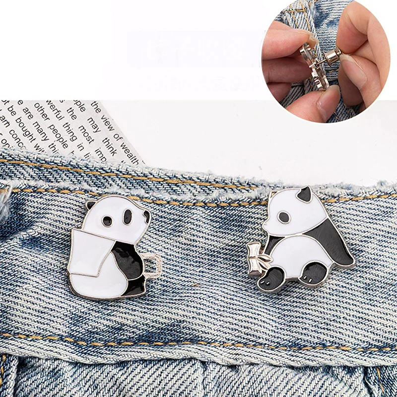 2pcs Cute Panda Button Adjuster for Pants Skirt Waist Tightener Adjustable Waist Buckle Jeans No Sewing Required Waist Button