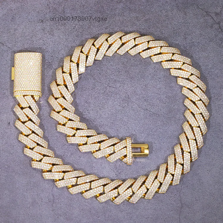 Sale Hot Heavy Cuban Chain 3rows 15mm 20mm Width 925 Solid Silver Moissanite Cuban Link Chain Mans Hip Hop Necklace.