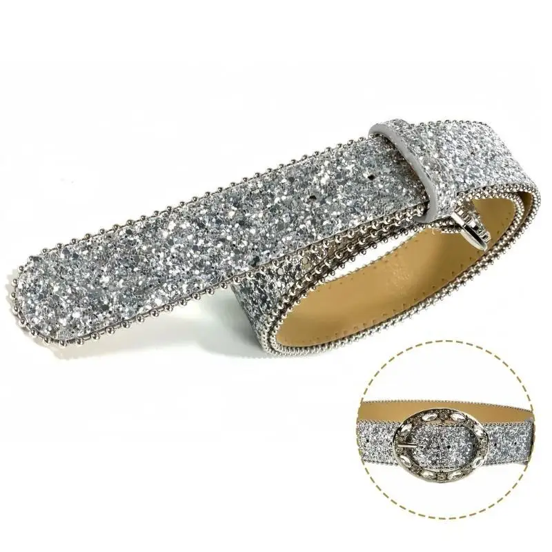 

652F Waist Belt Grunge Glitter Corset Underbust for Casual Costume Belt for Party