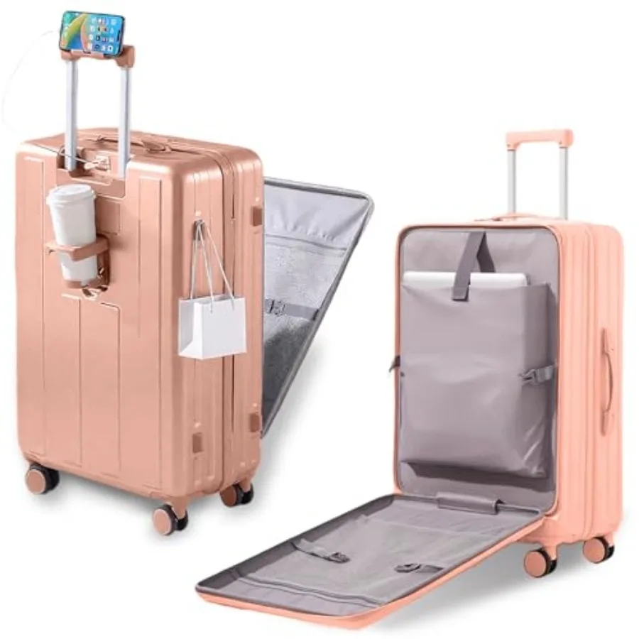 

Carry on Luggage Airline Approved, 20 Inch Abs+Pc Hardshell Spinner Luggage With Cup Phone Holder and USB Charger, Front Pocket