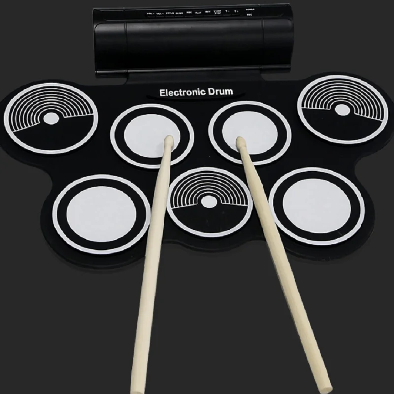 Hand-rolled drum kit for adults and children, portable percussion instruments with two horns