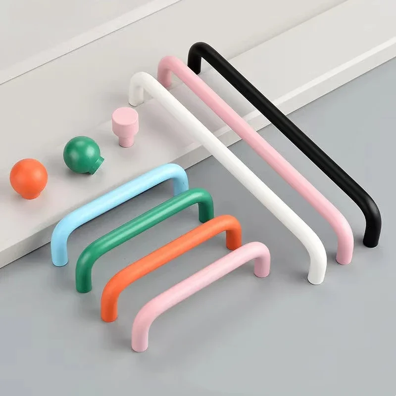 Colorful Simple Solid Kitchen Cabinet Handles Wardrobe Door Drawer Cabinet  Curved Handles for Furniture Children's Room