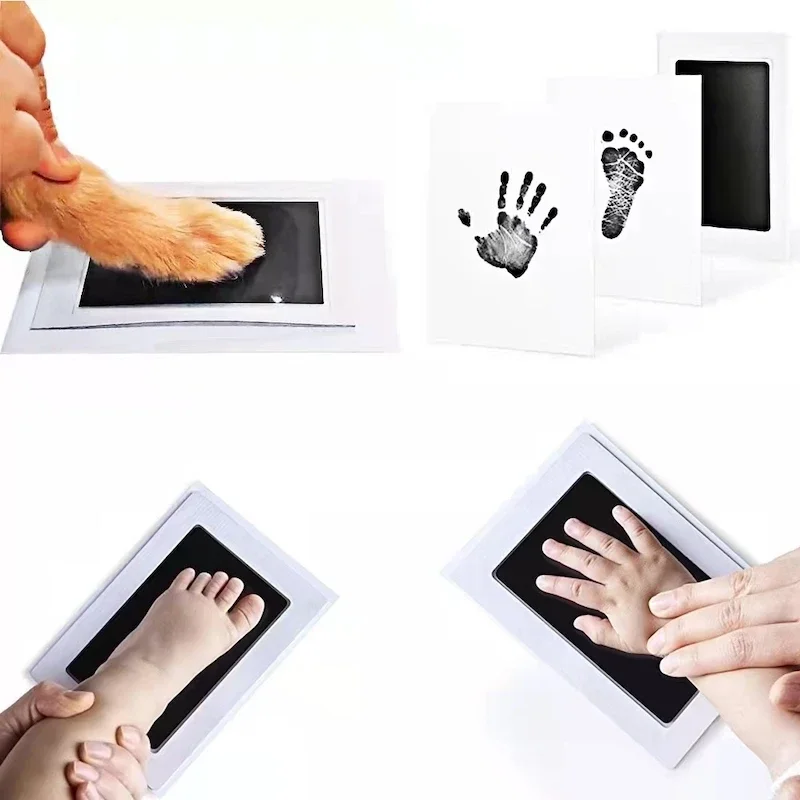Safe Non-toxic Baby Footprints Handprint No Touch Skin Inkless Ink Pads Kits for 0-10 Months Newborn Pet Dog Footprint Souvenir