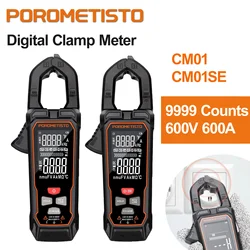 POROMETISTO Digital Clamp Meter Multimeter 9999 Counts 600V 600A AC/DC Current Temp Capacitance Ohm Hz Voltage Tester Plier