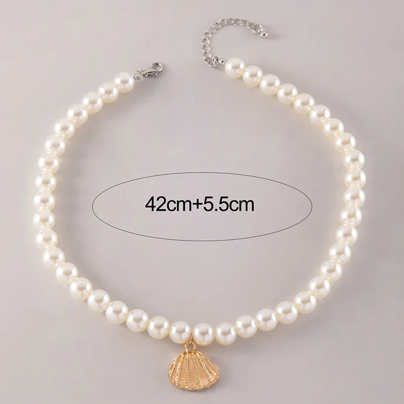 Docona Elegant Pearl Stone Shell Love Pendant Neckalce Classical Handmade Clavicle Chain Choker For Women Party Jewelry Gifts