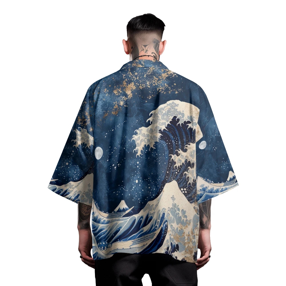 Classic Versatile Models of Fashion Design Sense of The Sea Waves Woven Robes Men's Fashion Design Casual Kimono Men's Tops