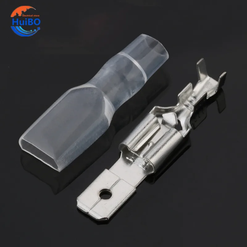 

100Sets (200pcs) 6.3mm Male And Female Pluggable Wiring with Lock Straight Plug Spring Sheath Cold Pressed Crimp Wiring Set