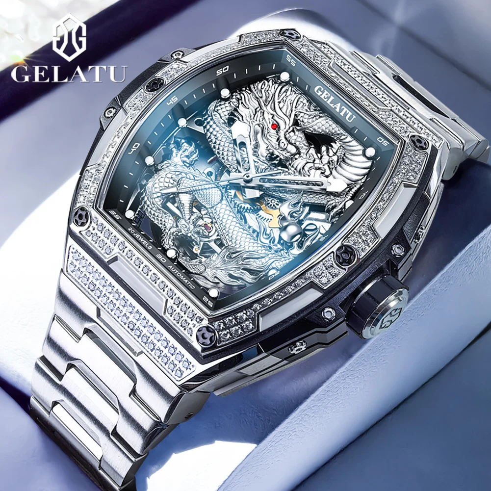 

GELATU 6021 Mens Watch High Quality Original Automatic Mechanical Square Watch﻿ 50M Waterproof Watches For Men Gift Box