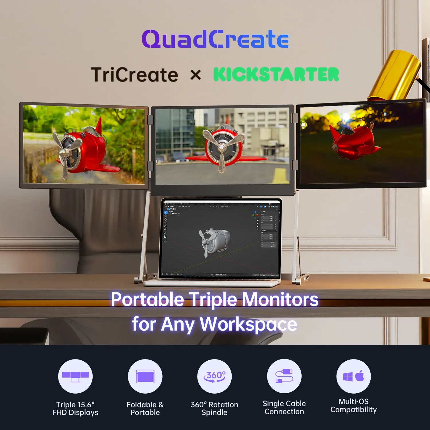 

BESUNCOM notebook extended screen portable monitor computer three-screen four-screen folding stocks 15.6 inches