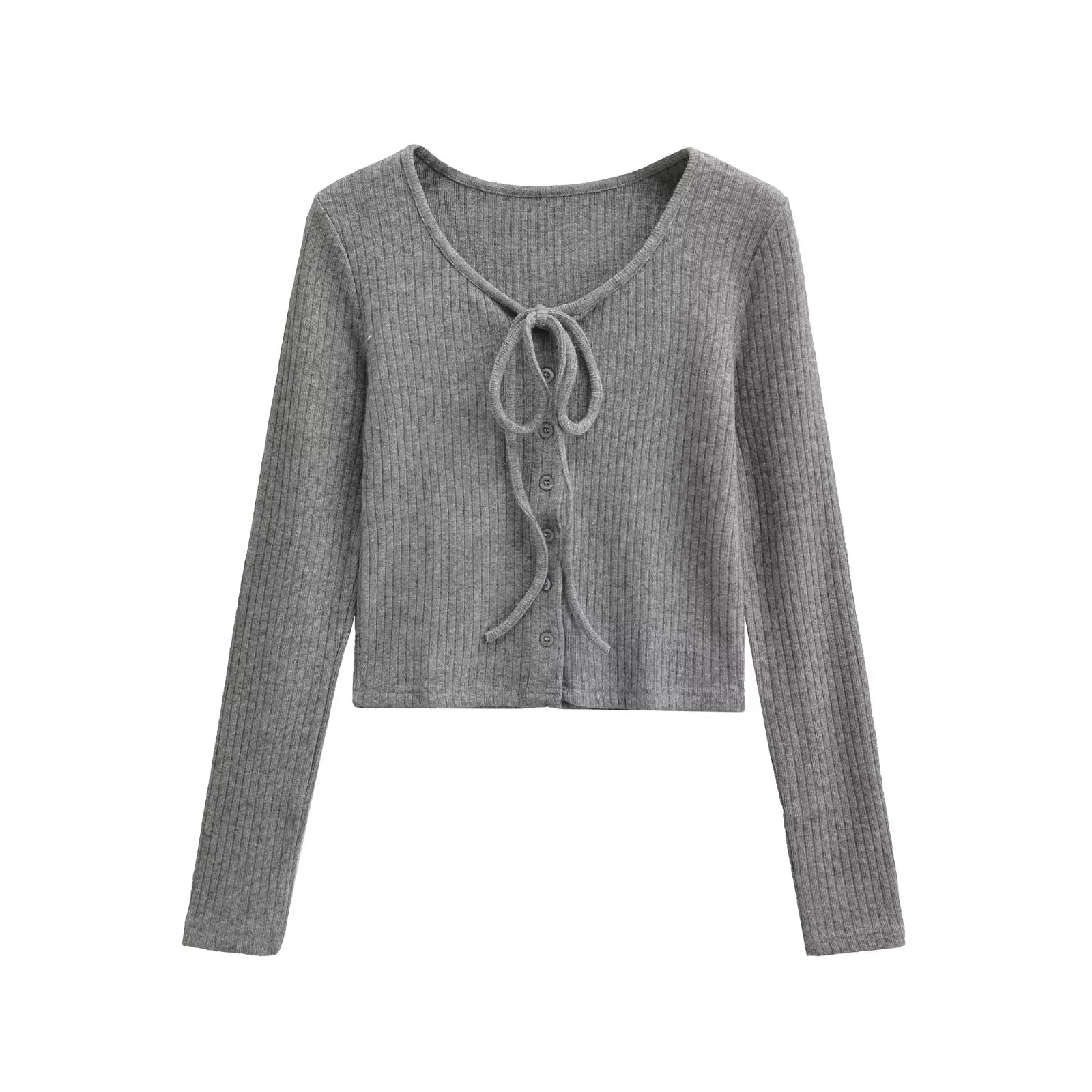 Pure Desire Drawstring Knot Long Sleeve Knitted T-Shirt Slim Fit Sexy Spicy Girl Inner Wear Top Spring 2026 New Arrival