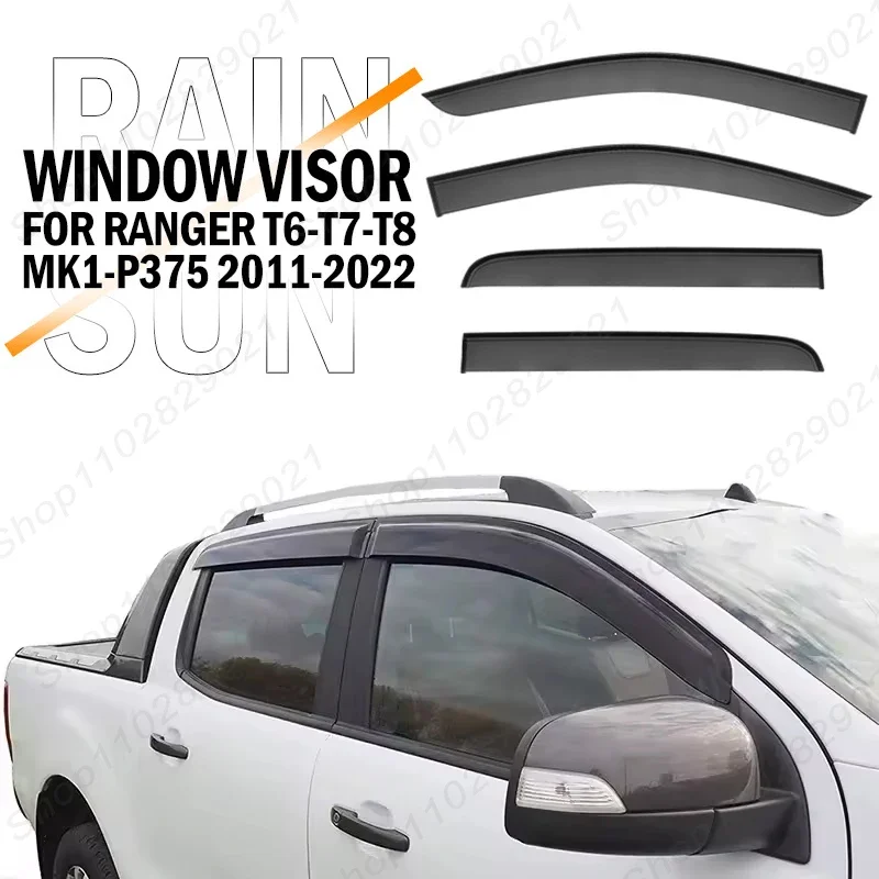 4Pcs Window Visor For Ford Ranger T6 T7 T8 MK1-P375 2011-2022 Weathershield Sun Rain Deflector Guard Car Window Deflector