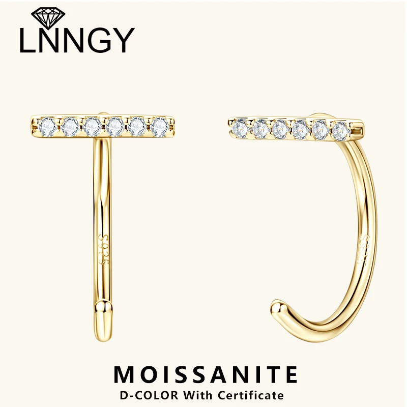 Lnngy 1 mm trendige Moissanit-Halb-Creolen aus 925er-Sterlingsilber, einzigartige Linie-Ohrringe, Pendientes für Frauen, täglicher Schmuck, Geschenk