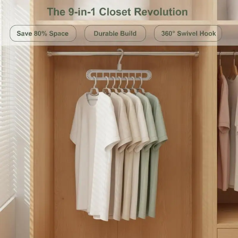 3Pcs Foldable 9-Hole Plastic Clothes Hangers Space Saver for Small Closet Wardrobe Clothing Organization