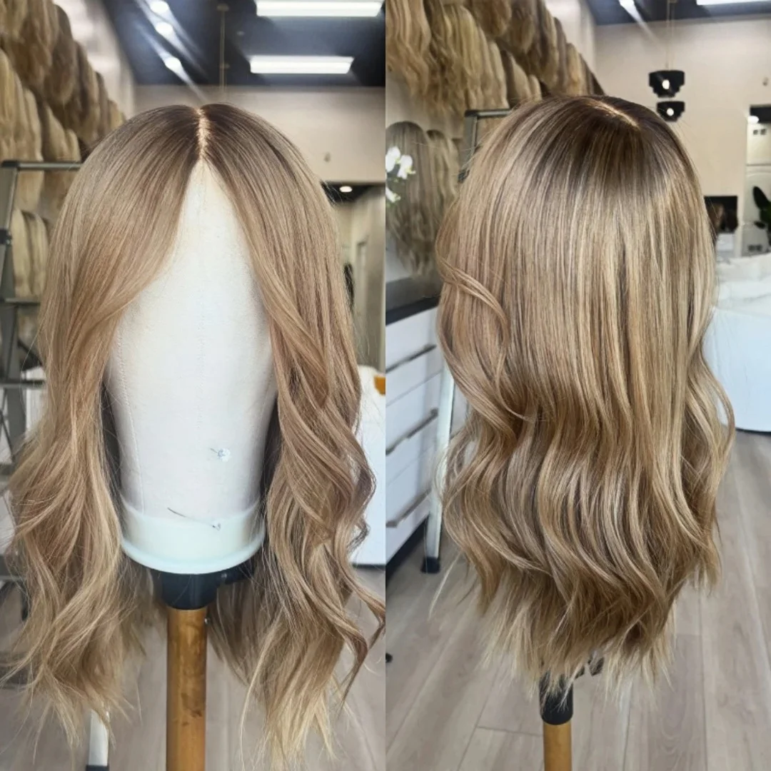 18Inch Highlight Blond Natural HD Lace Wig Wave with Bangs for Women Pre-Plucked Transparent Lace Frontal Versatile Hair Wig
