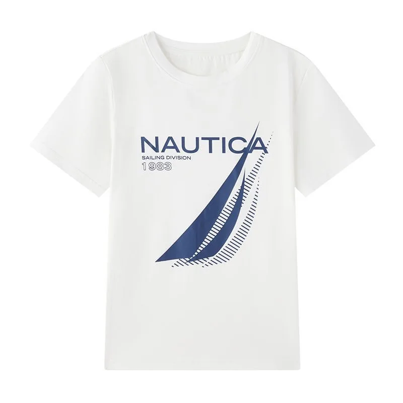 Nautica girls summer hot selling short sleeved T-shirt with sailboat print round neck soft cotton men's casual day wear T-shirt