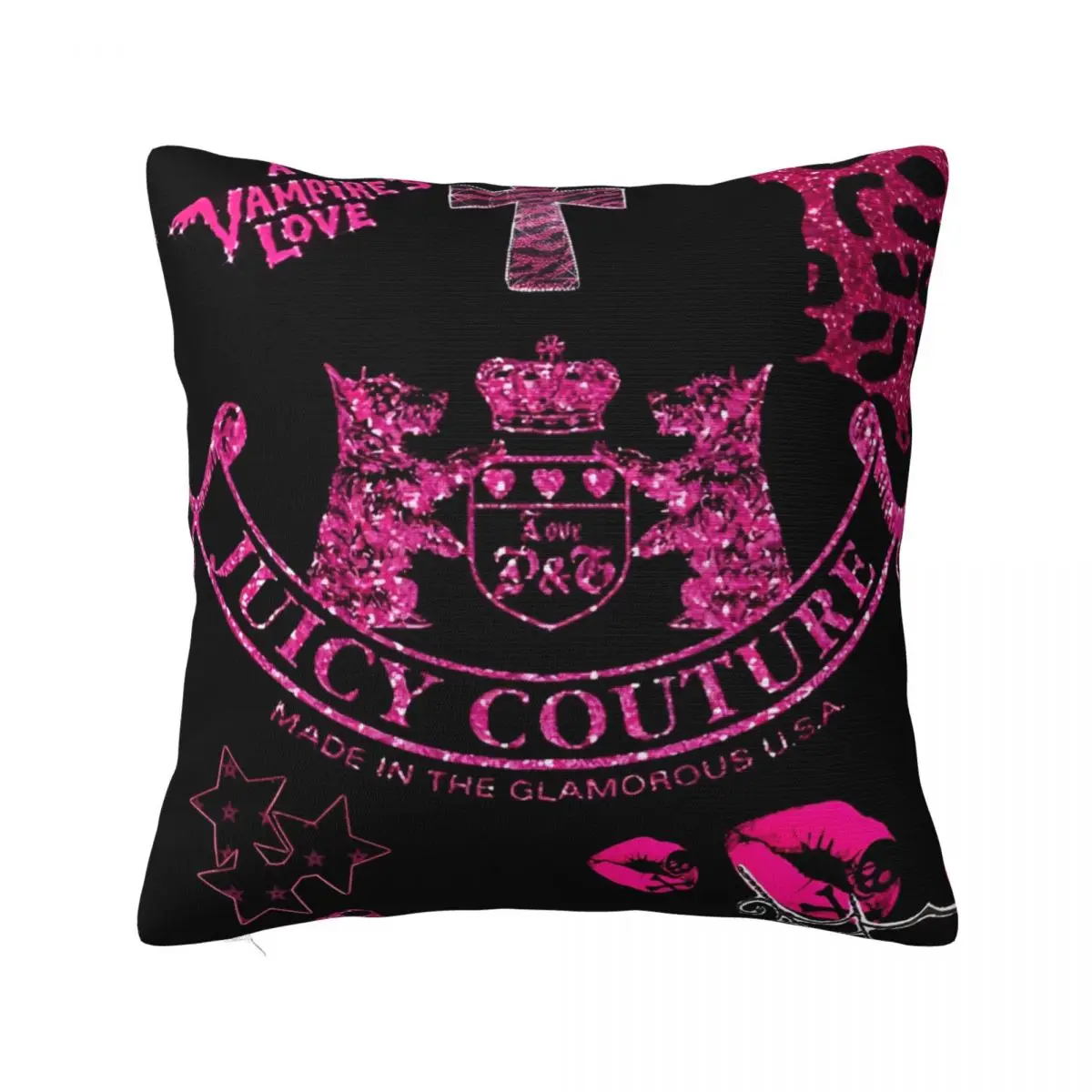 Juicys Pink Y2K JC Square Pillow Case Coutures Cushion Covers Awesome Zippered Decor Throw Pillow Case Cover for Car 45x45cm