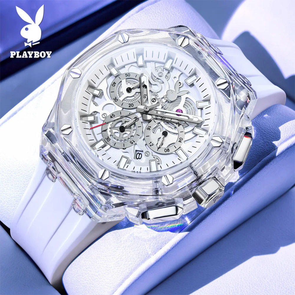 

PLAYBOY 3082 оригинальные часы с кварцевым механизмом для мужчин, 24-часовой циферблат, окошко календаря, светящаяся функция, водонепроницаемые часы для мужчин