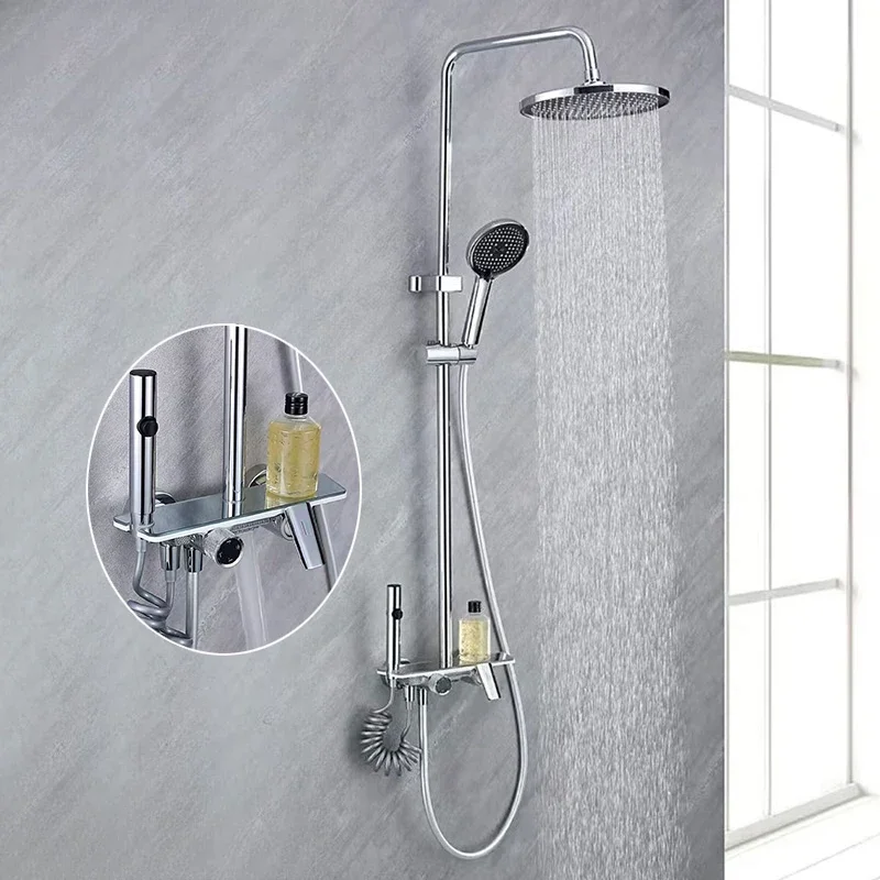 Rainlfall Pressurized Bathroom Shower Set Hot Cold Bathroom Shower Faucet Full Set Four Ways Water Outlet Bathroom Shower System