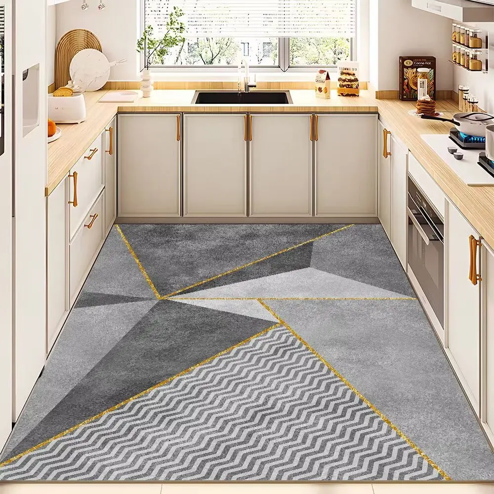 Modern Geometric Minimalism Kitchen Carpet Light Luxury Antiskid Soft Living Room Rug Waterproof Stain-resistant Easy Clean Mat