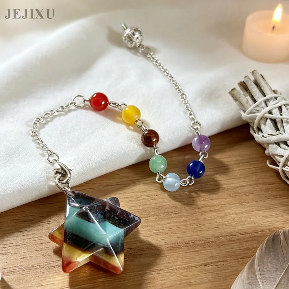 7 Chakras Crystal Merkaba Pendulums for Dowsing Divination Answer Natural Stone Pendant Men Women Reiki Healing Pendulos X475