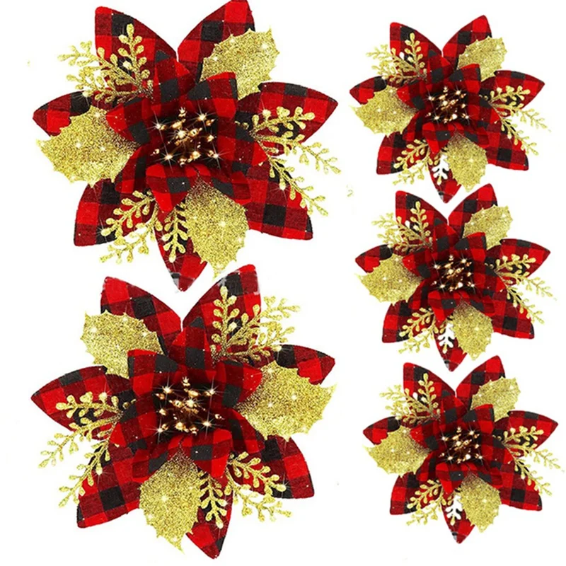 20pcs 14,5 cm Glitzer künstliche Weihnachts blumen Frohe Weihnachten Baum dekoration frohes neues Jahr Ornamente Weihnachten