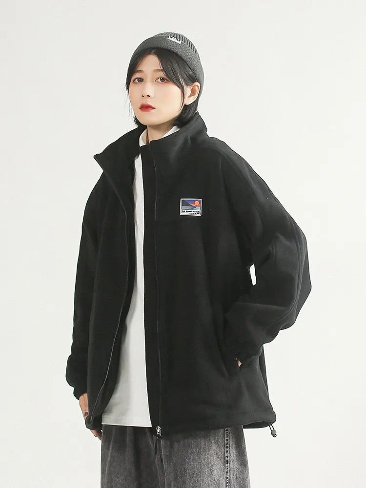 

Thiened Fce Открытый кардиган с воротником-стойкой Свободная повседневная уличная одежда на молнии для мужчин и женщин Осенняя и верхняя одежда