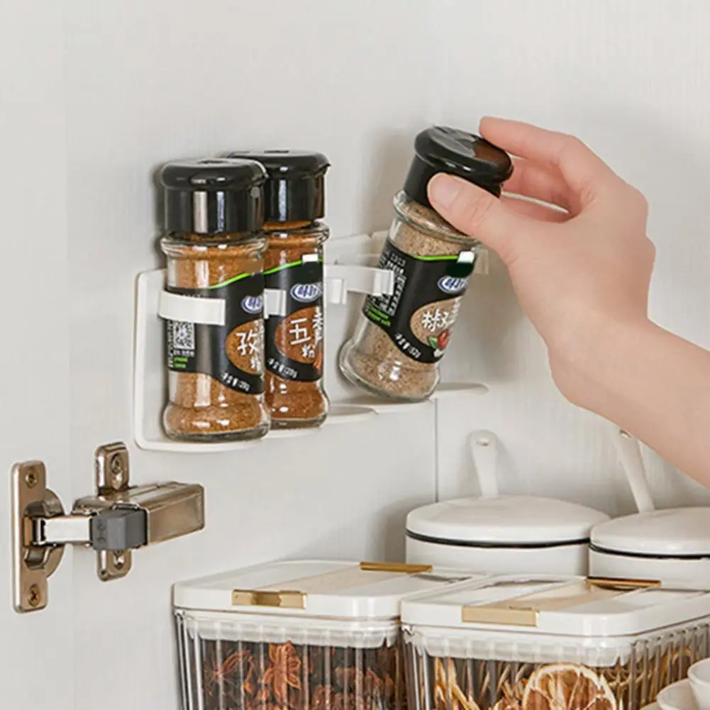 5pcs/Set Kitchen Solid Color Multifunctional Spice Rack Wall-Mounted Self-Adhesive Spice Tank Rack Wall-Mounted Artifact